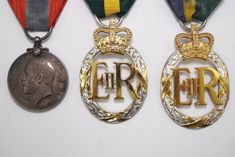 Three assorted service medals; Imperial Service medal to Henry Chillingworth; Territorial Efficiency Decoration 1964; T&A.V.R Efficiency Decoration 1970. All cased. Condition - good.